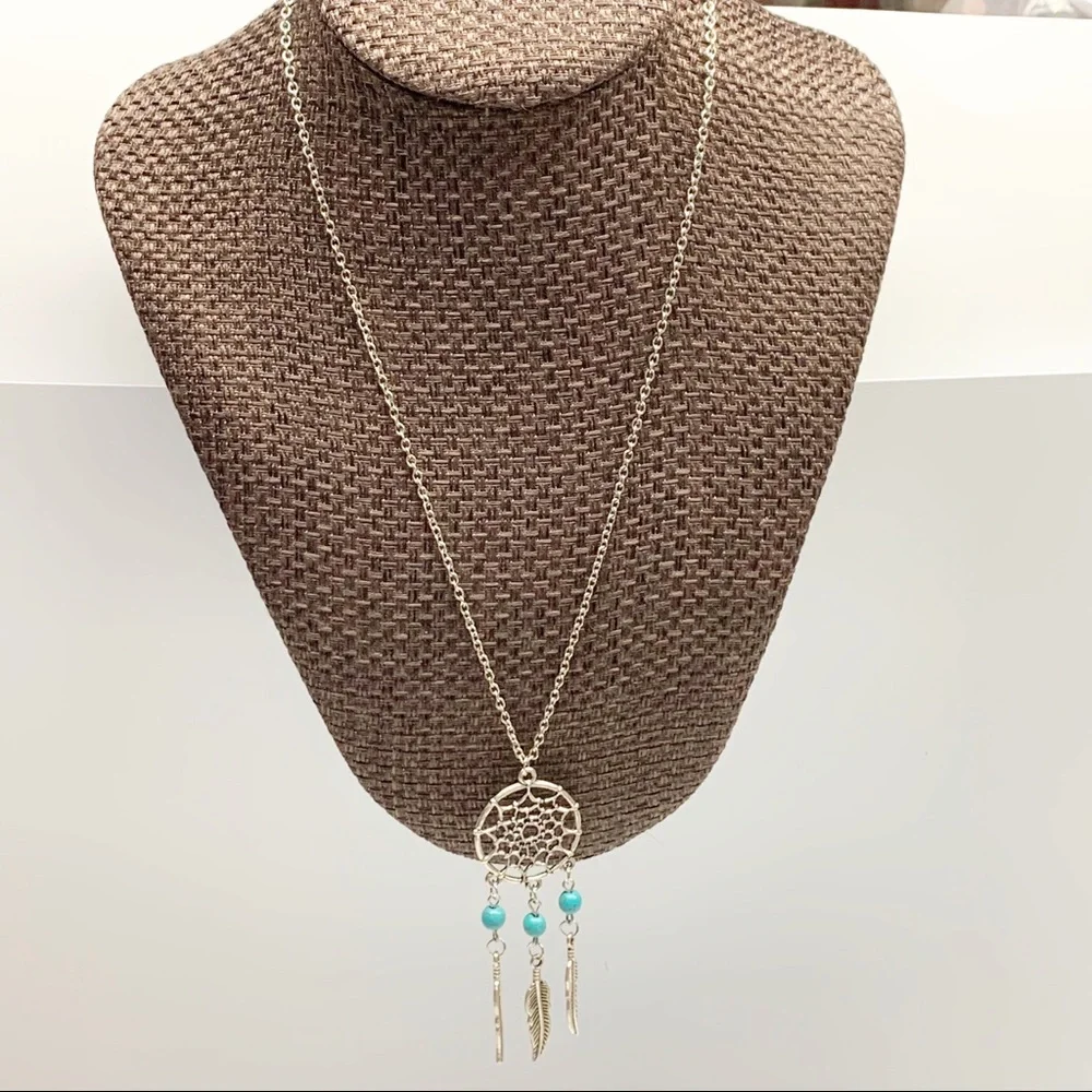 Southwest dream catcher silver tone necklace boho western cowgirl